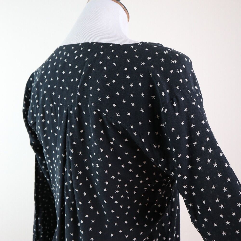 Madewell Size S Silk Star Scatter Tie Sleeve Blouse Black White - Picture 5 of 11